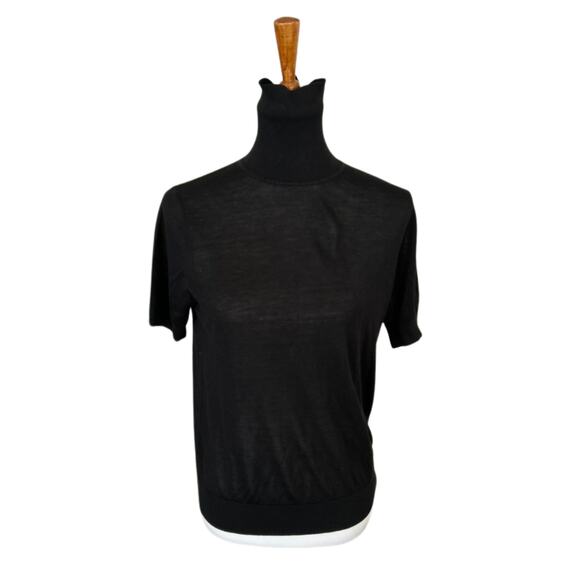 LilySilk Black Silk-Cashmere Turtleneck Top – Short Sleeve, Size M - Picture 2 of 4